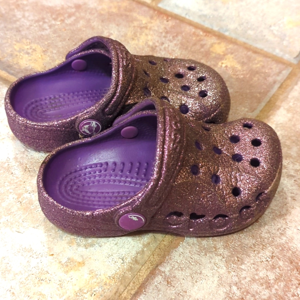 Purple Glitter Crocs, Toddler, Size 8